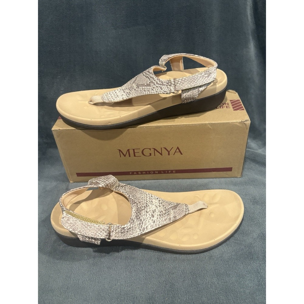 MEGNYA- Snake Skin‎ Sandals- Size 7. Thong Arch Support-Adjustable Strap